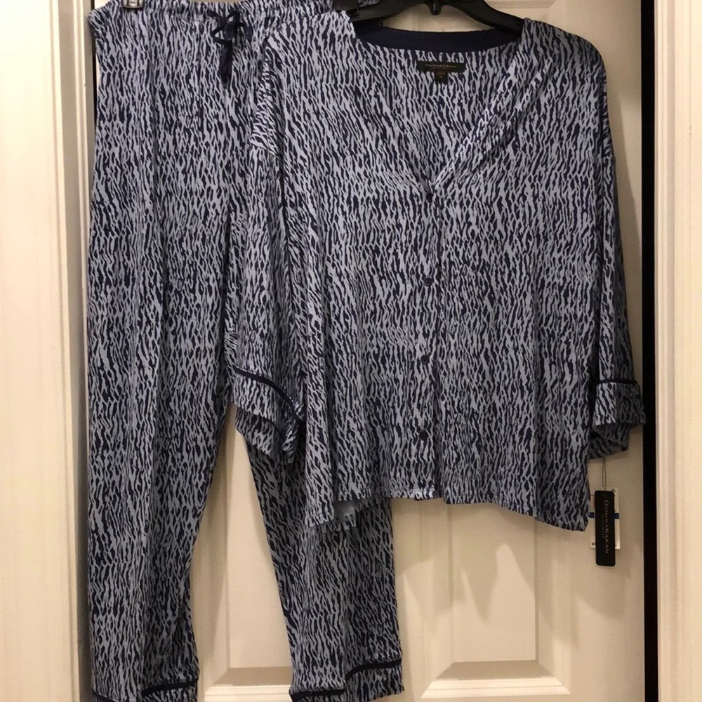 DONNA KARAN 2-pc PAJAMA SET NAVY/GRAY NWT sz XL